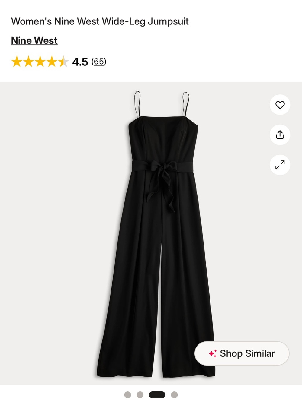 Nine West Black Spaghetti-Strap Wide-Leg Jumpsuit -no belt